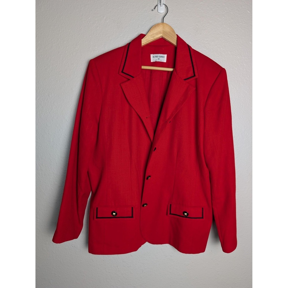 Vintage Alfred Dunner Blazer Womens 16 Red‎ Polyester Twill Lined Notch Lapel